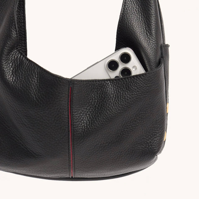 Hammitt Tom Zip Medium Bag - Black/Brushed Gold with Red Zip