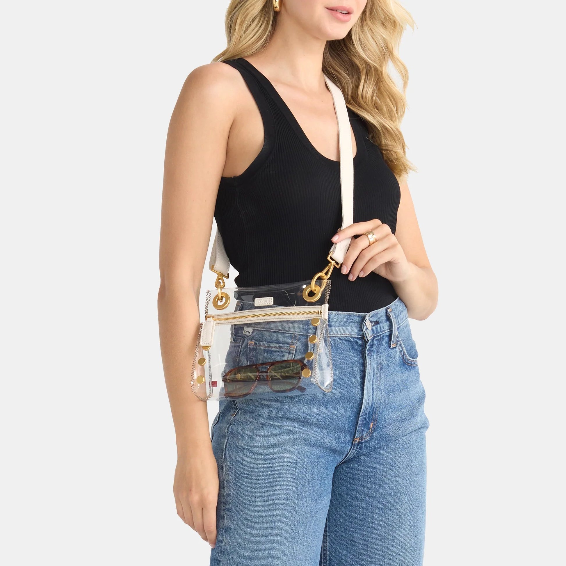 Hammitt Tony Clear Small Crossbody Bag - Calla Lily White/Brushed Gold