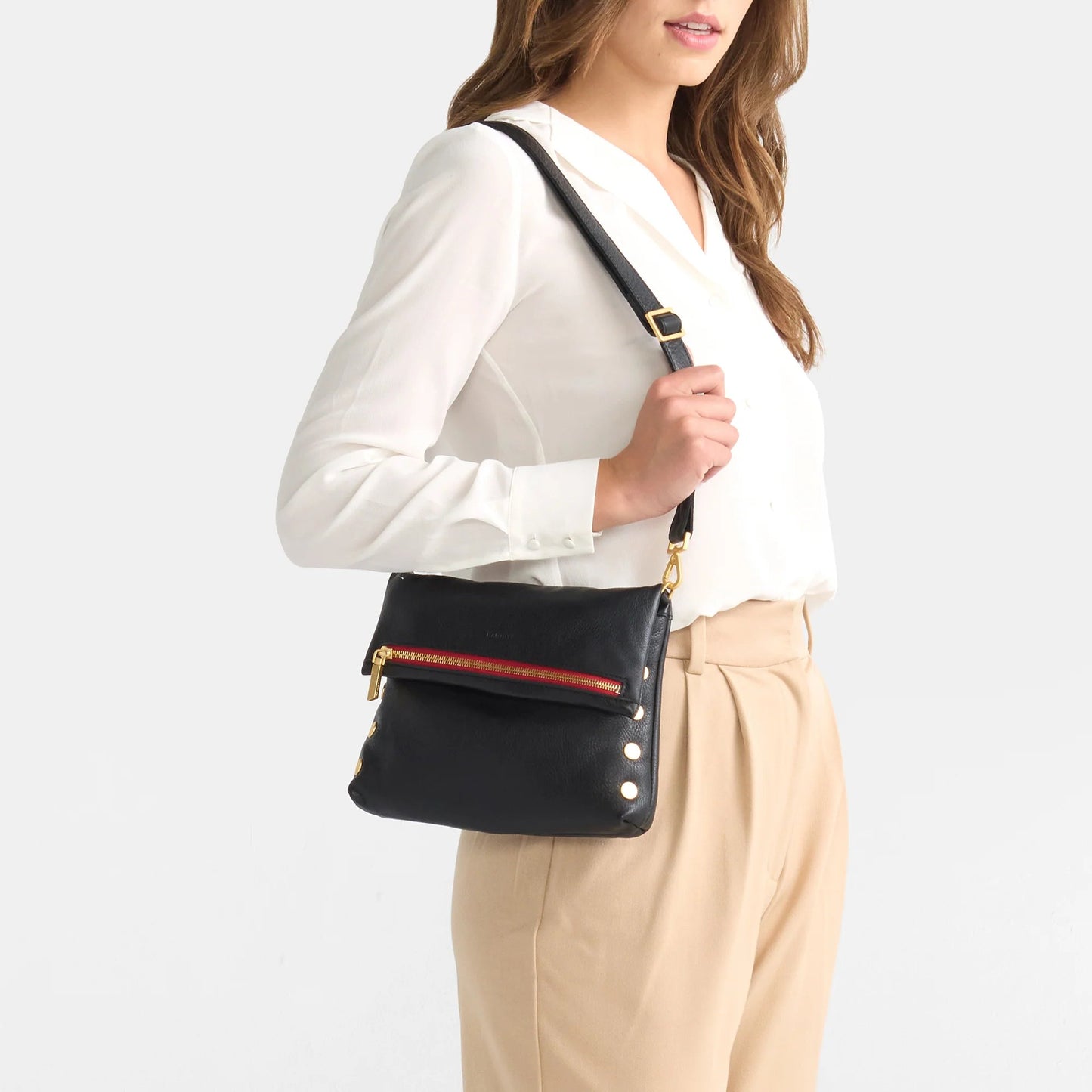 Hammitt VIP Medium Crossbody Bag - Black/Brushed Gold Red Zip