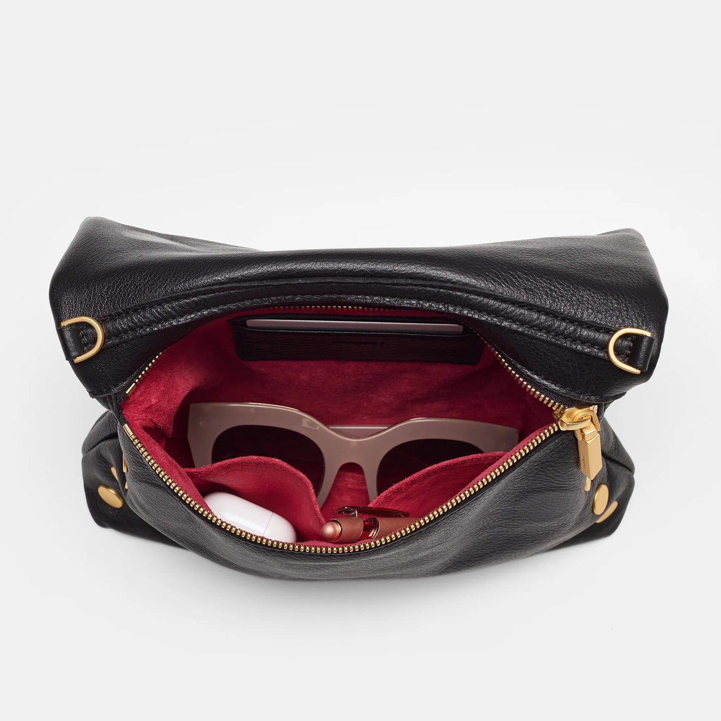 Hammitt VIP Medium Crossbody Bag - Black/Brushed Gold Red Zip