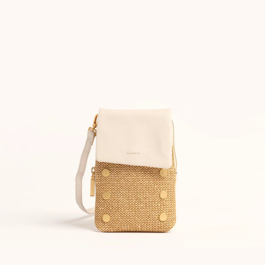 Hammitt VIP Mobile Crossbody Bag - LIMITED EDITION Calla Lily White Raffia/Brushed Gold