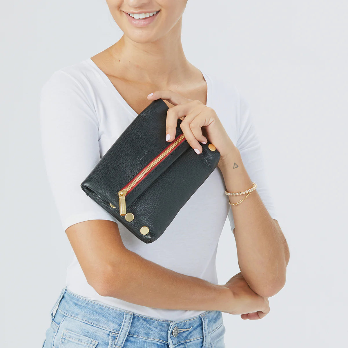 Hammitt VIP Small Crossbody Bag - Black/Brushed Gold with Red Zip