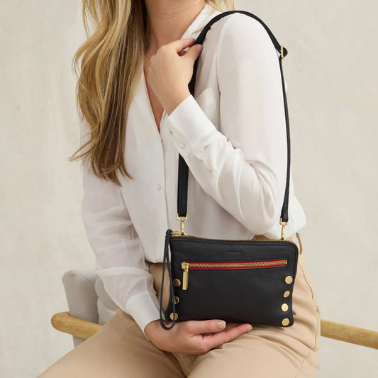 Hammitt Nash Small Crossbody Bag - Black/Brushed Gold with Red Zip