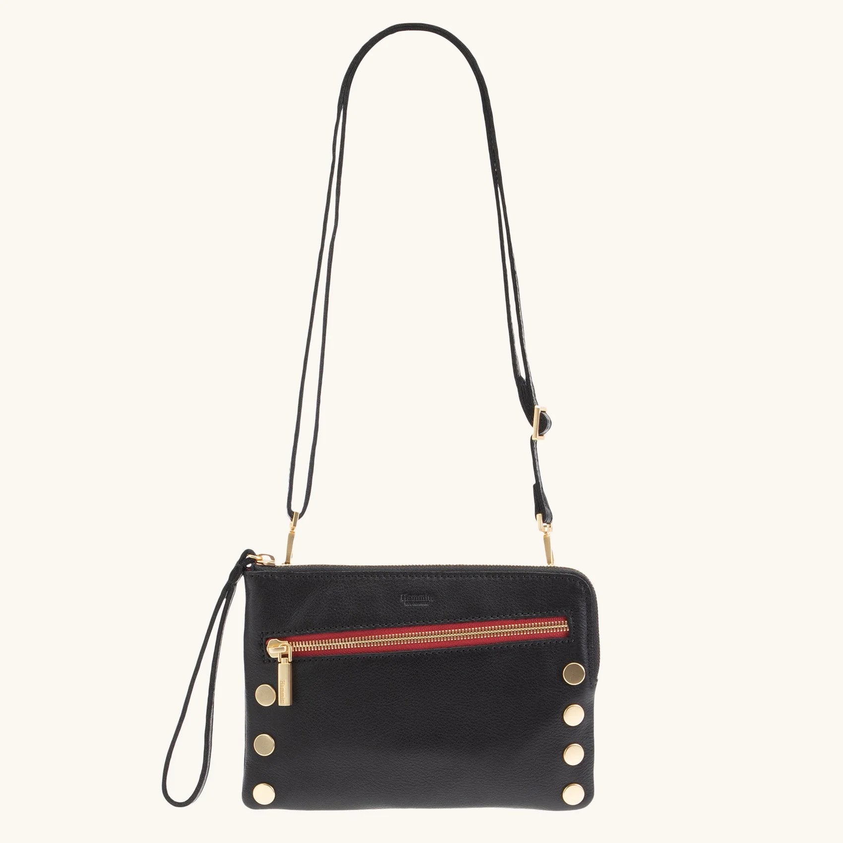 Hammitt Nash Small Crossbody Bag - Black/Brushed Gold with Red Zip