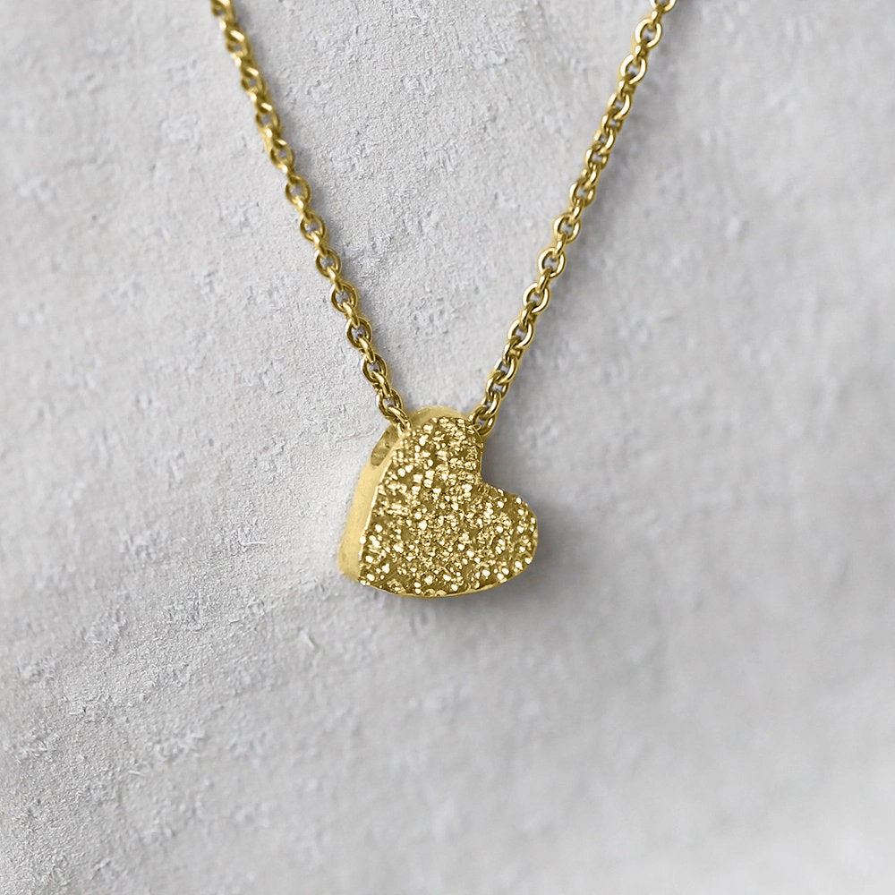 Diamond Dusted Heart Pendant Necklace (Select Material) Gold Plated