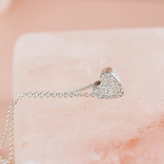 Diamond Dusted Heart Pendant Necklace (Select Material)