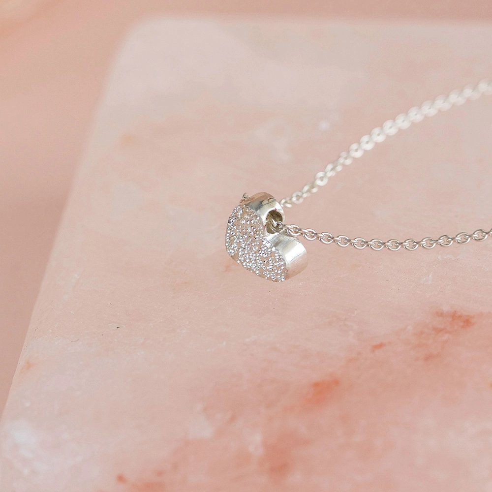 Diamond Dusted Heart Pendant Necklace (Select Material)