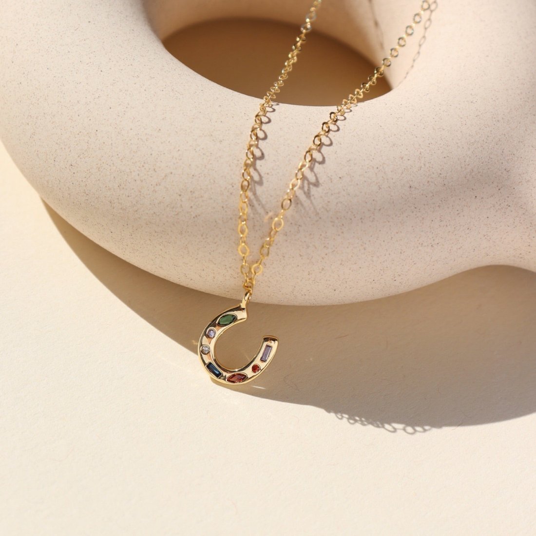 Horseshoe Charm Necklace (Select Material) Gold Fill