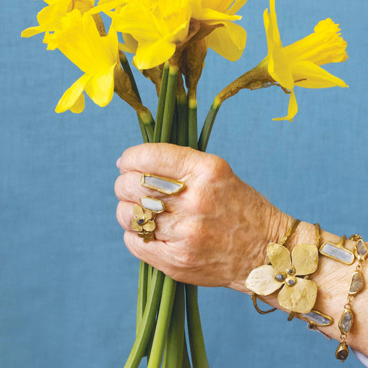 Brass Hydrangea Ring with Raw Sapphire