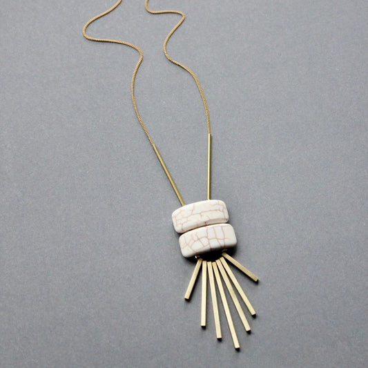 White + Brass Geometric Pendant Necklace