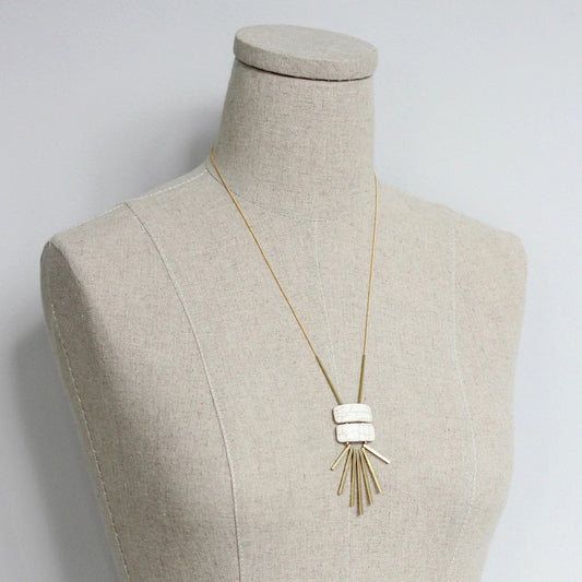 White + Brass Geometric Pendant Necklace