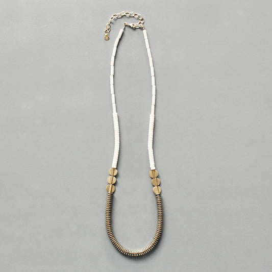 Gold Hematite + White Disc Long Necklace