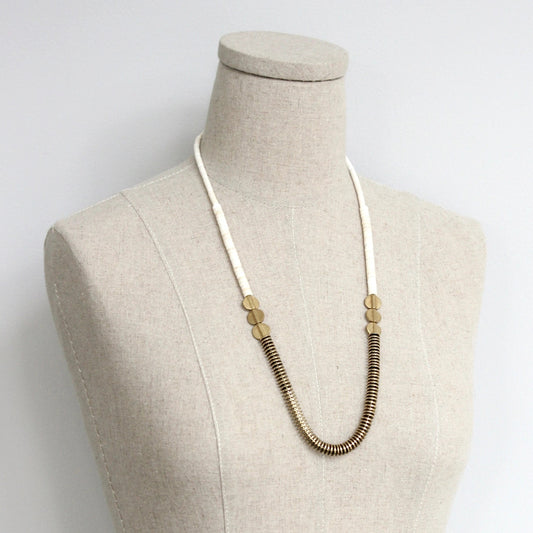 Gold Hematite + White Disc Long Necklace