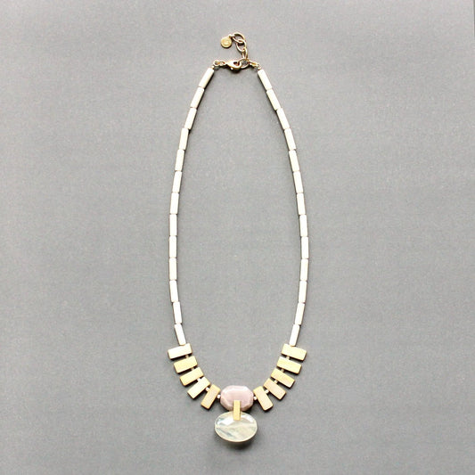 Mother of Pearl + Moonstone Fringe Art Deco Necklace