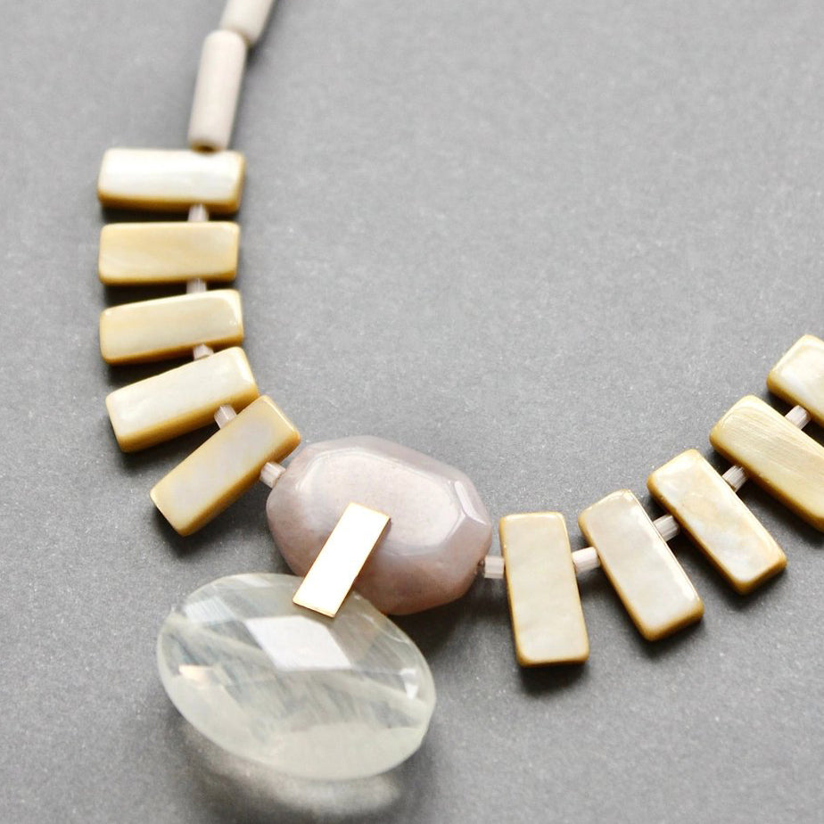 Mother of Pearl + Moonstone Fringe Art Deco Necklace