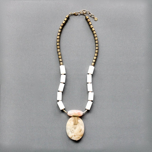 Carved Jade + Agate Pendant Necklace