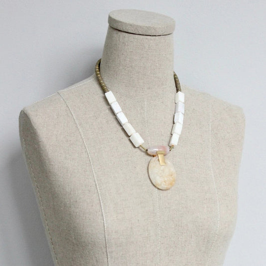 Carved Jade + Agate Pendant Necklace