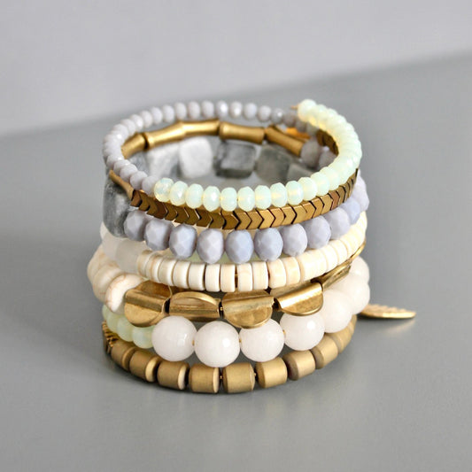 Marble, Jade, Glass + Brass Wrap Bracelet