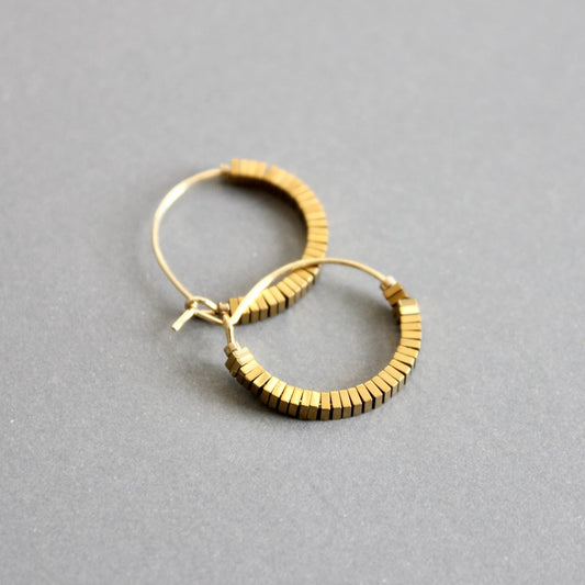 Mini Gold Hematite Hoop Earrings