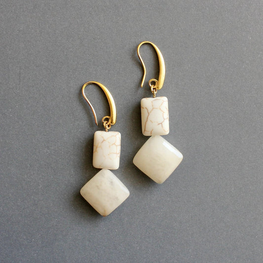 White + Cream Geometric Earrings with Magnesite + Calcite