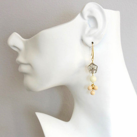 Vintage Glass Flower + Jade Cluster Statement Earrings