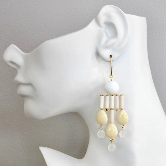 White + Light Yellow Geometric Chandelier Earrings