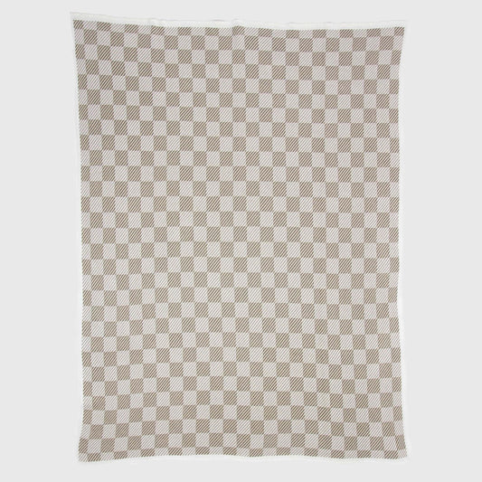 Sustainable Cotton Knit Gingham Plaid Throw Blanket – Grey
