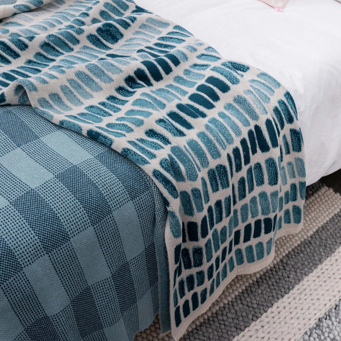 Sustainable Cotton Knit Watercolor Patterned Throw Blanket (select color)