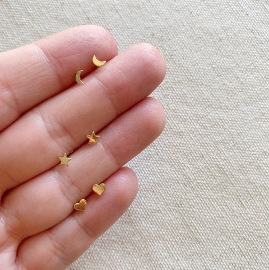 Dainty Icon Stud Earrings - Gold Fill (select shape)