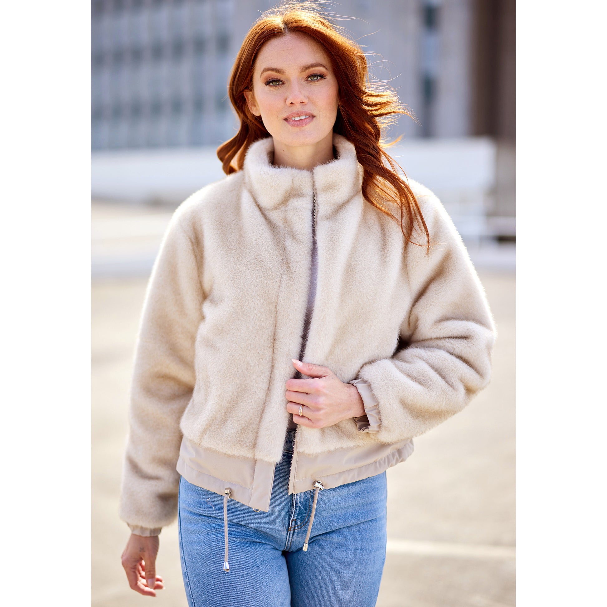 Faux Fur 'Insta Reversible' Zip Jacket - Ivory