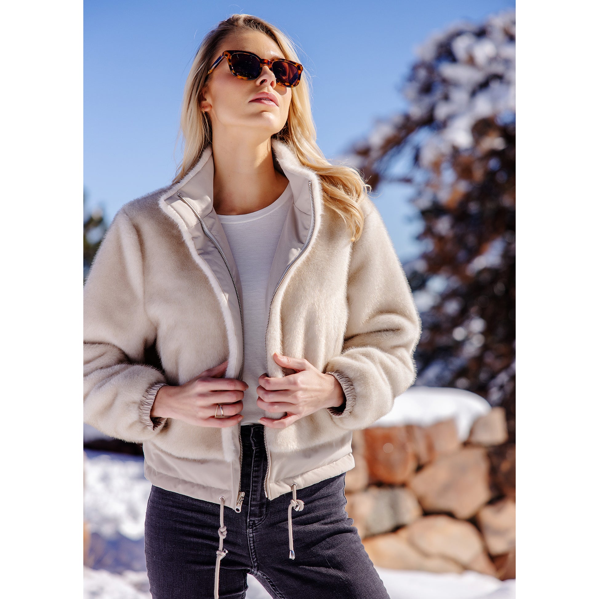 Faux Fur 'Insta Reversible' Zip Jacket - Ivory