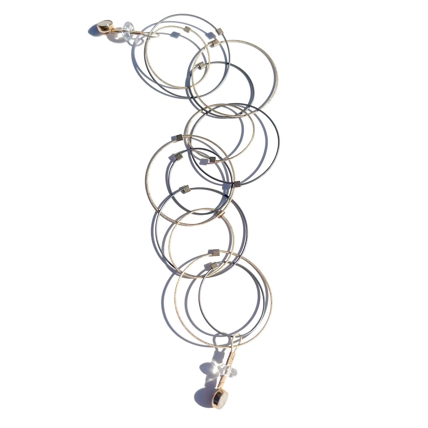 3-D Woven Cable 'Interlocking Circles' Bracelet – Steel + Gold Two-Tone/Gold