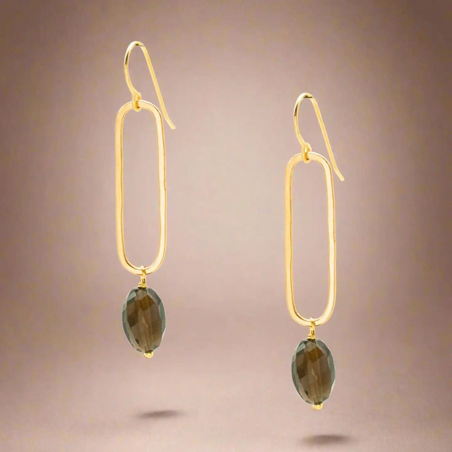 Smoky Quartz Oval Drop Earrings