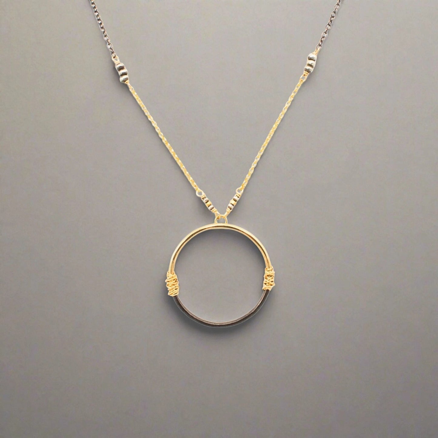 Mixed-Metal Two-Tone Circle Pendant Necklace