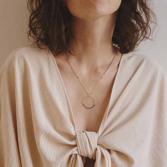 Mixed-Metal Two-Tone Circle Pendant Necklace