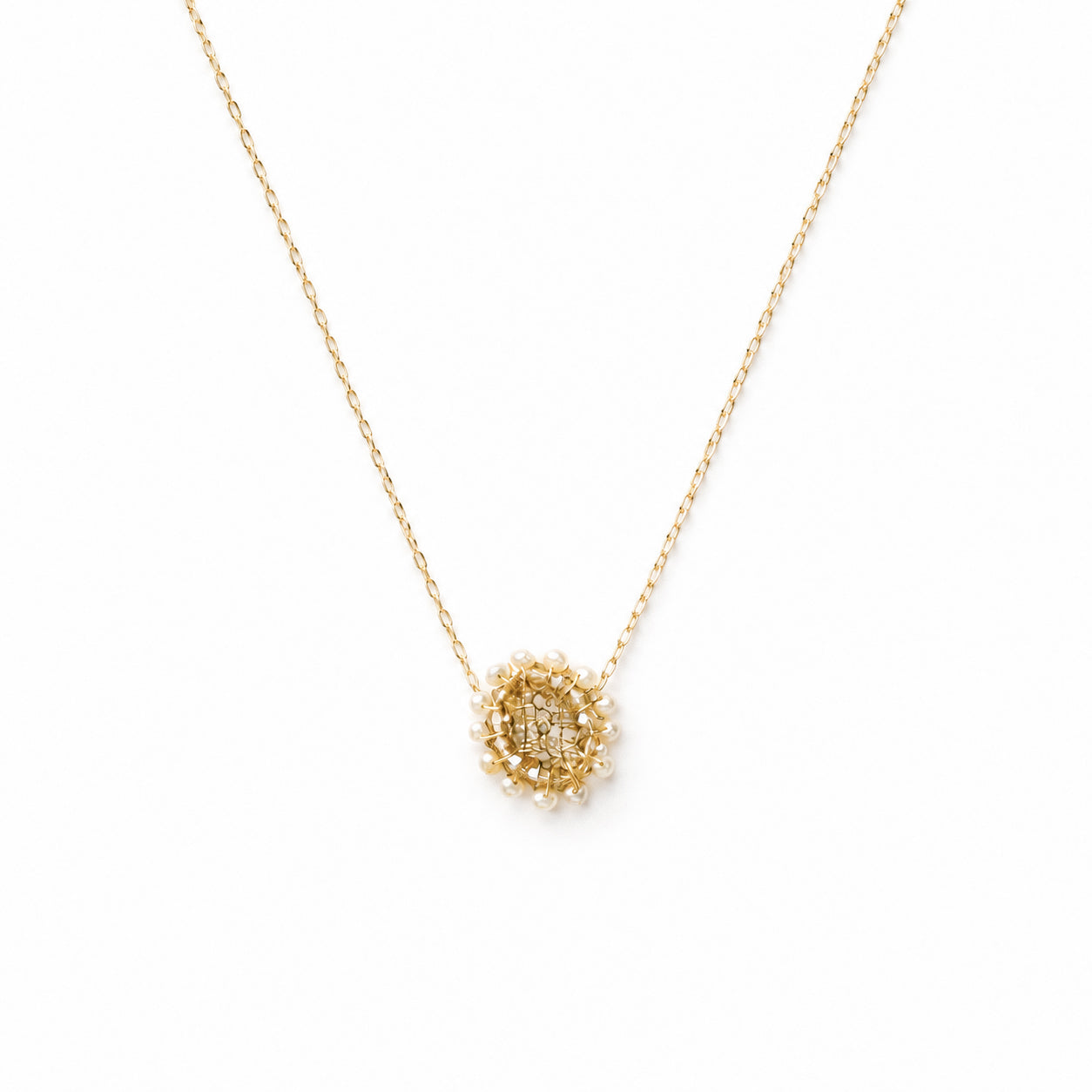 Antique French Metal Lace + Pearl Petite Pendant Necklace