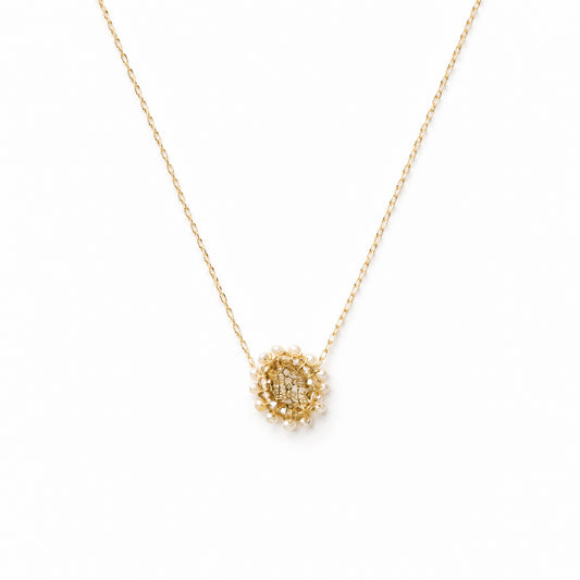 Antique French Metal Lace + Pearl Petite Pendant Necklace