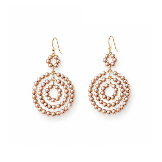 Champagne Pearl Bead Concentric Ring Dangle Earrings