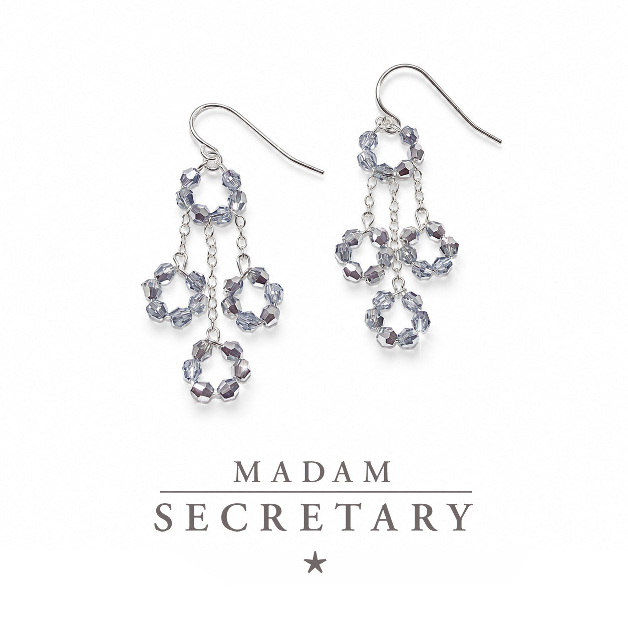 As Seen on MADAM SECRETARY: Silver Swarovski Crystal Triple Dangle Earrings