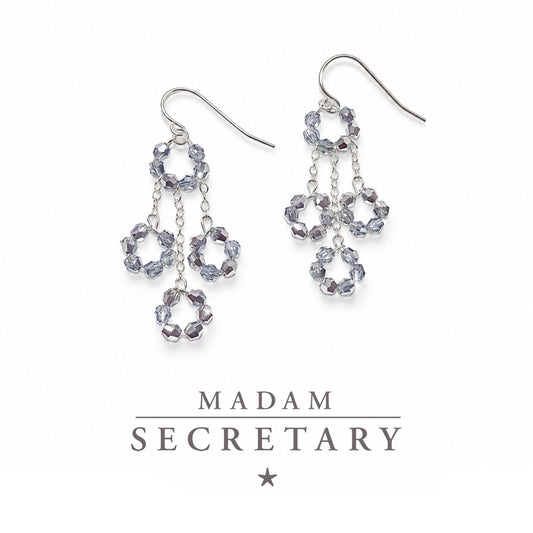 As Seen on MADAM SECRETARY: Silver Swarovski Crystal Triple Dangle Earrings