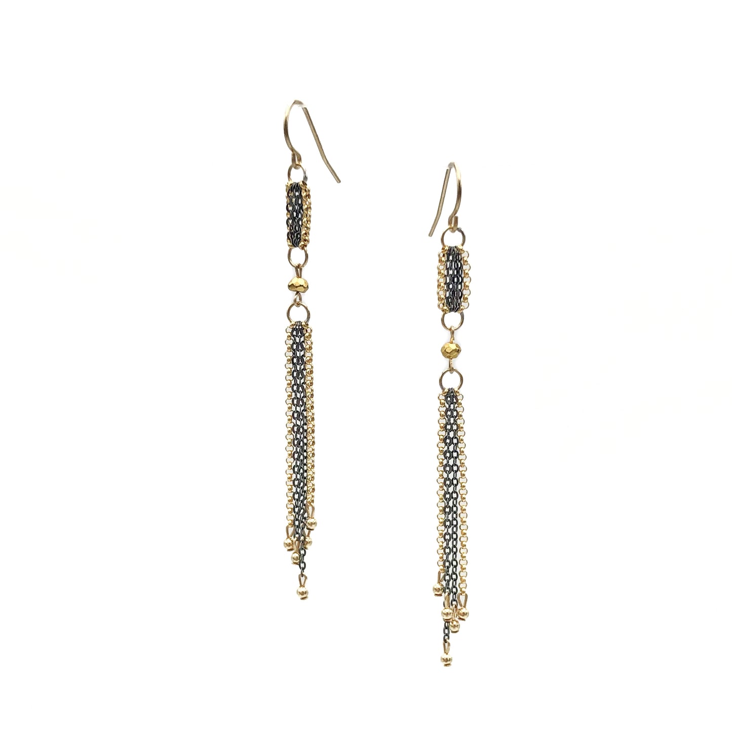 Black + Gold Fringe Earrings with Pyrite Accents