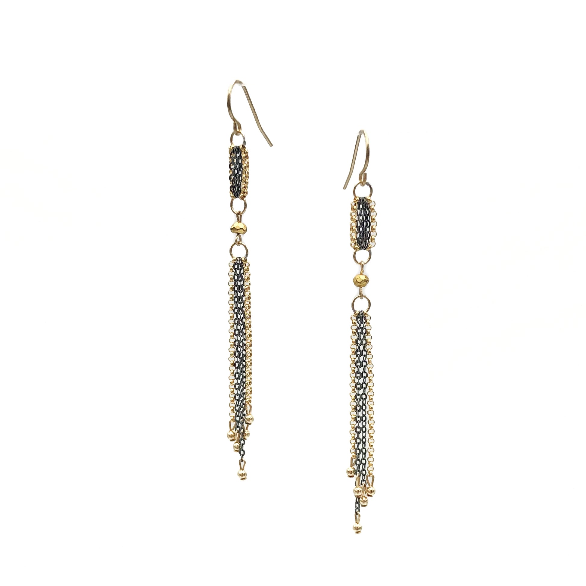 Black + Gold Fringe Earrings with Pyrite Accents