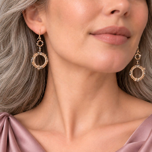 Gold Bead + European Crystal Open Circle Earrings