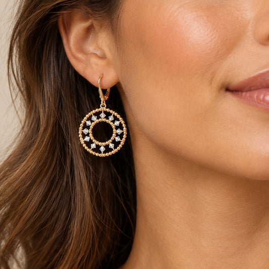 Gold Bead + Silver European Crystal Large Starwheel Earrings