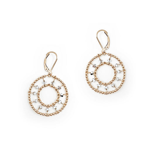 Gold Bead + Silver European Crystal Large Starwheel Earrings