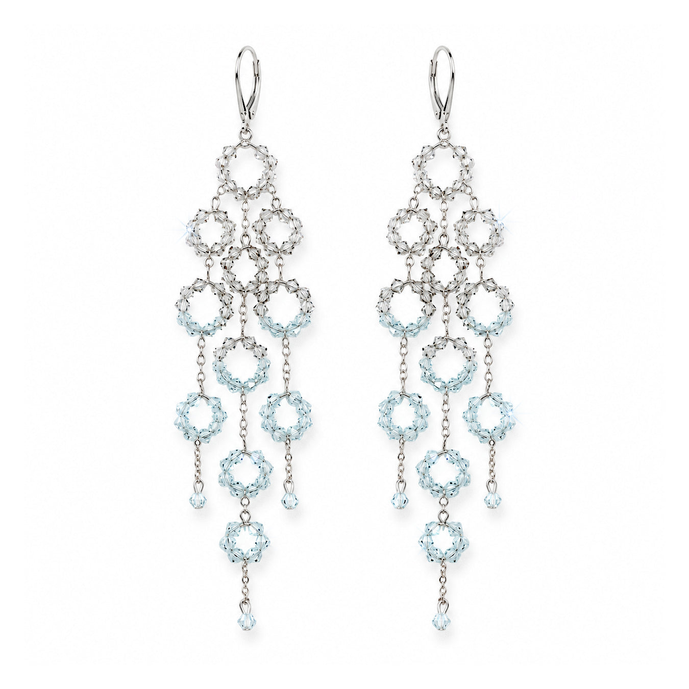 Light Azore AB + Silver Shade European Crystal Ombre Chandelier Statement Earrings