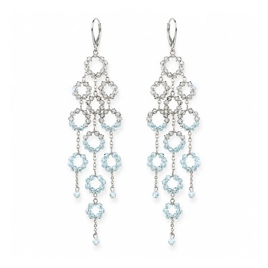 Light Azore AB + Silver Shade European Crystal Ombre Chandelier Statement Earrings