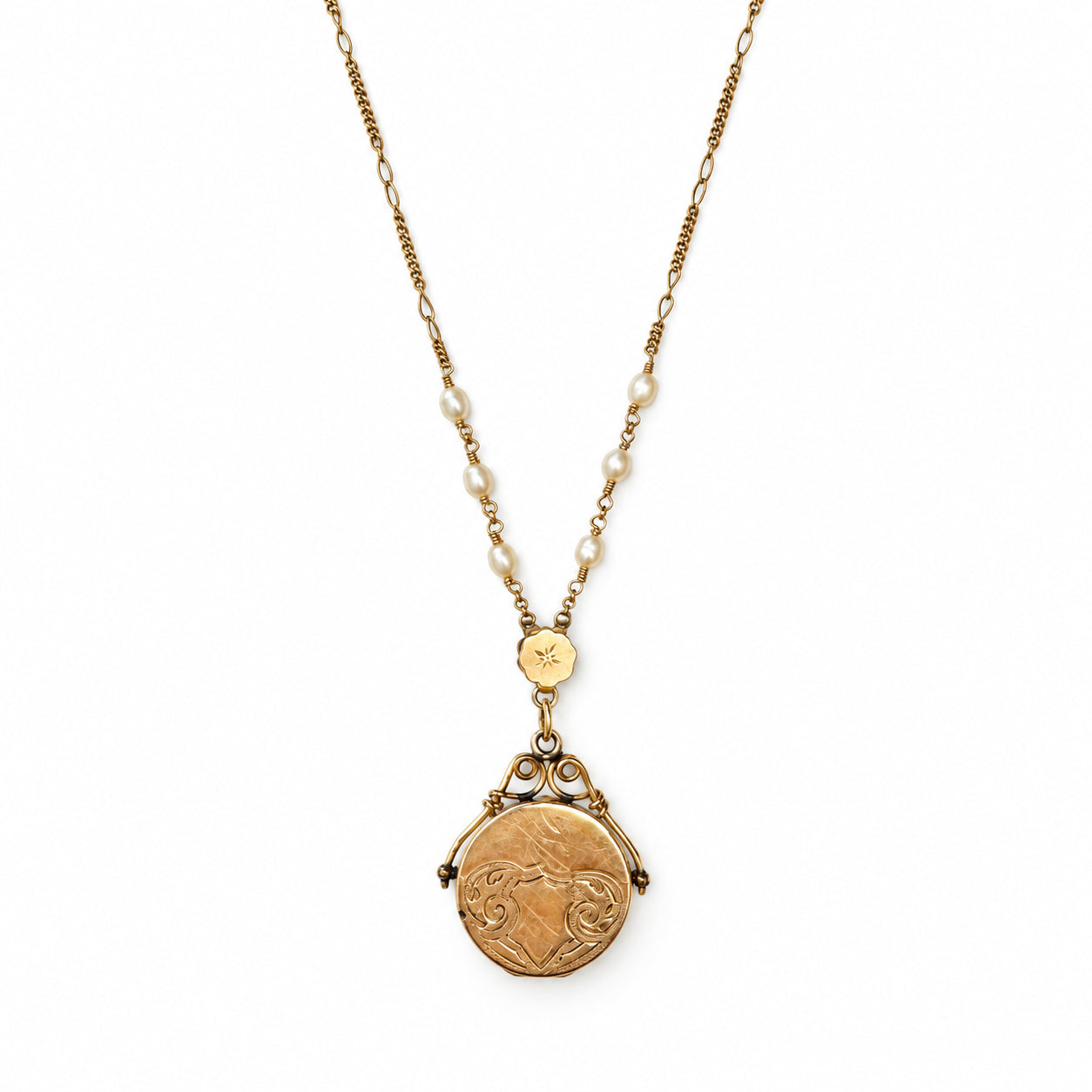 One-of-a-Kind Vintage Gold Locket with Freshwater Pearls
