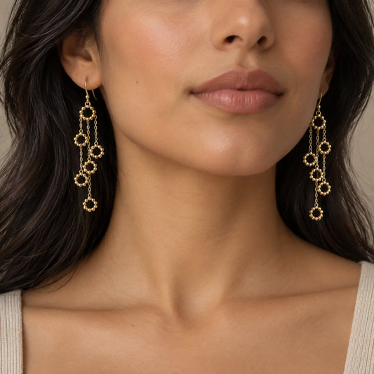 Gold Bead Cascade Chandelier Earrings