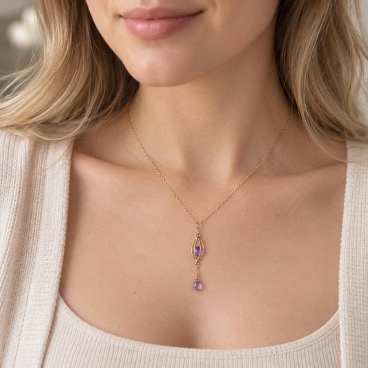 Caged Amethyst Intaglio Pendant Necklace